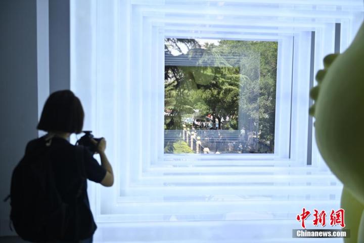 圖為游客參觀藝術(shù)展。中新社記者 李亞龍 攝