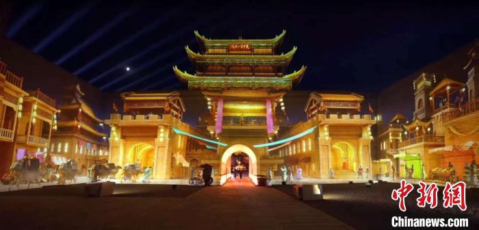 2024年7月15日，甘肅嘉峪關(guān)開啟“夜游”模式。圖為夜游燈光劇《天下嘉峪關(guān)》光影效果。(甘肅嘉峪關(guān)關(guān)城景區(qū)供圖)